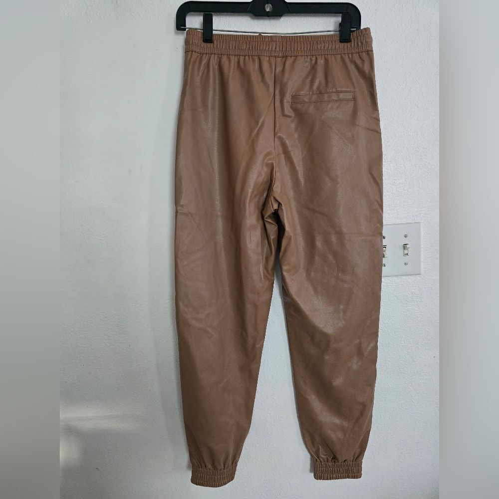 NWT Zara Drawstring Faux Leather Joggers  In Tan Size Xs - Picture 12 of 12
